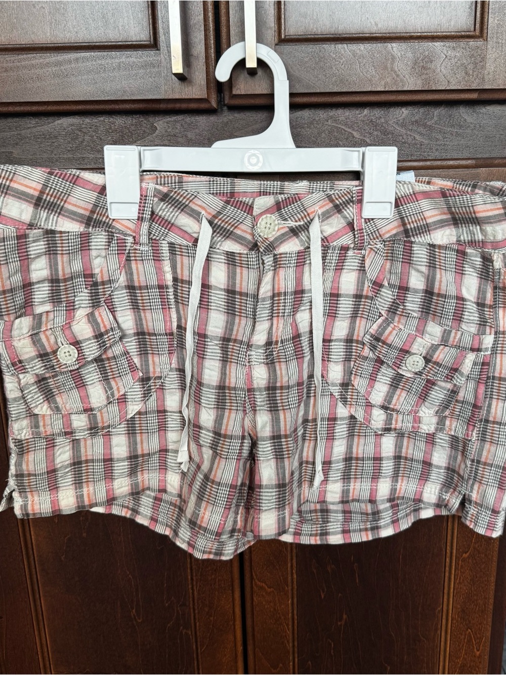 Unionbay NWT Y2K Pink Plaid Drawstring Cargo Shorts Juniors 13 Bare Peach
